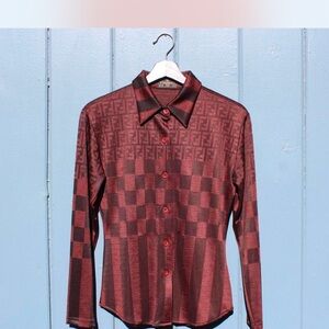 Fendi Monogram Y2K Brown Long Sleeve Blouse